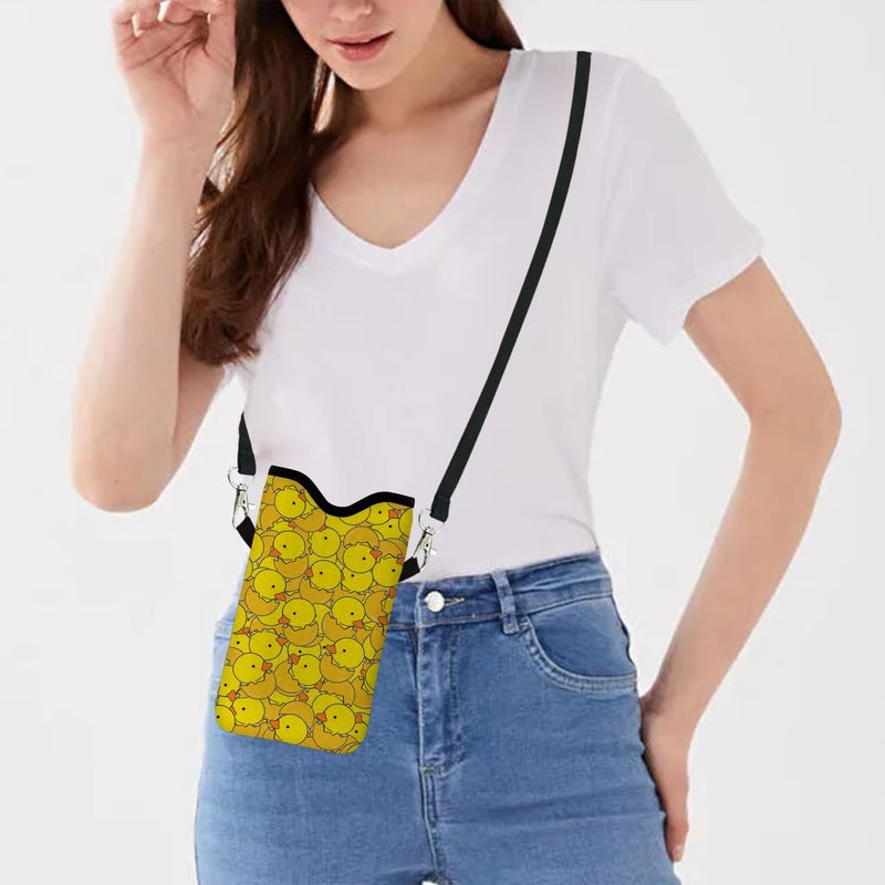 otilil Neoprene Cell Phone Sleeve Pouch Case Bag with Crossbody Strap Neck Lanyard for Women 7.1 X 3.9 in Yellow Duck - Image 5